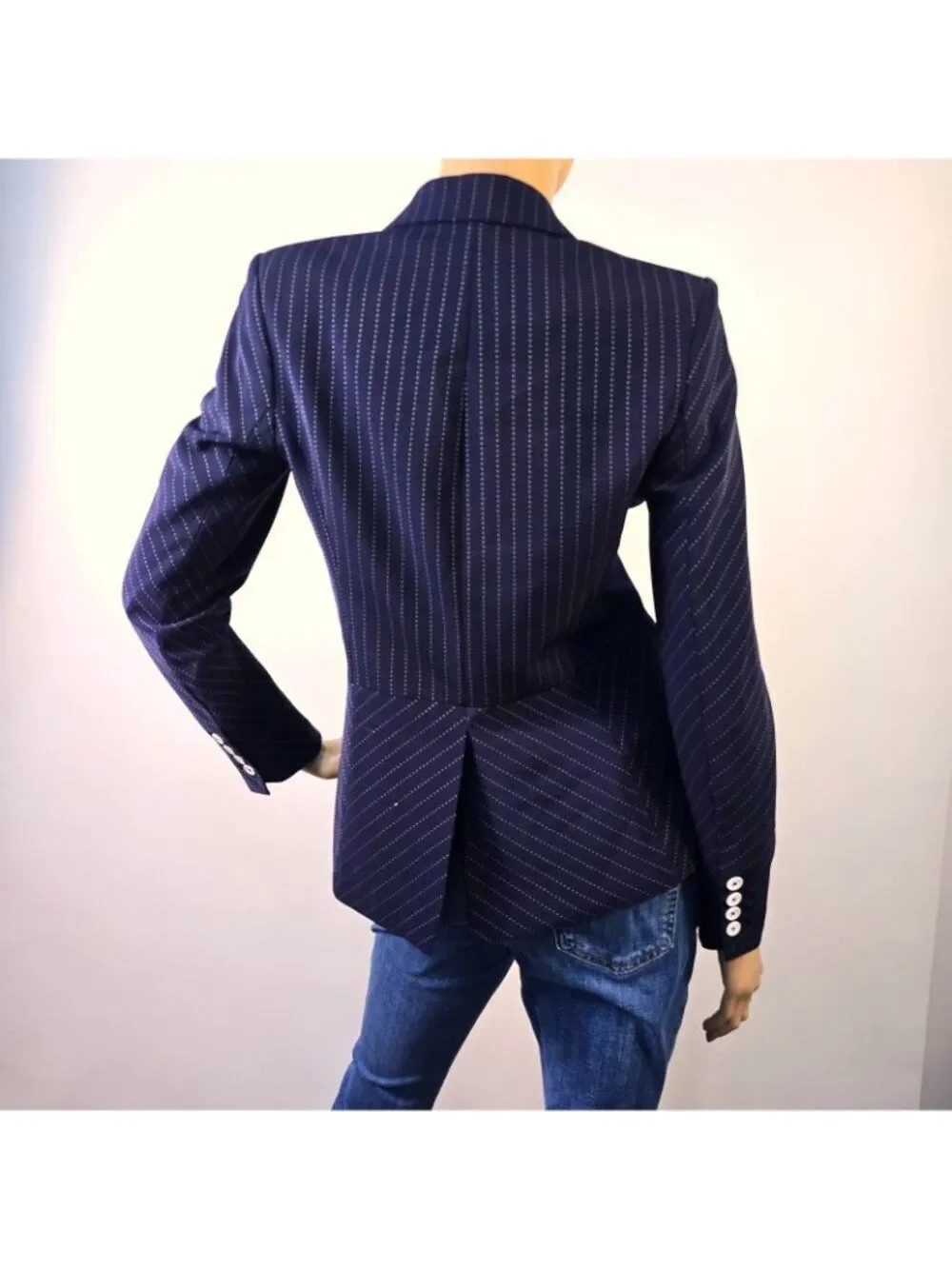 Tommy Hilfiger Blazer Jacket Classic Navy Blue Pinstripe 1 Button Front Sz 4
